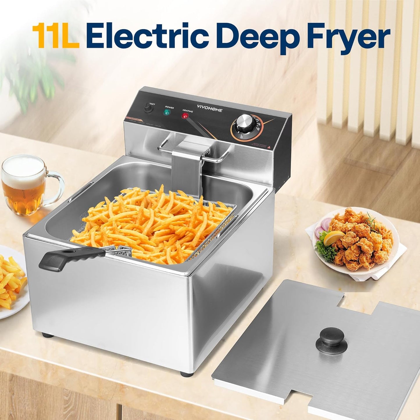 VIVOHOME 1700W 20 QT Electric Deep Fryer with 11.6 QT Removable Basket, Overheat Protection and Temperature Control for Commercial and Home Use