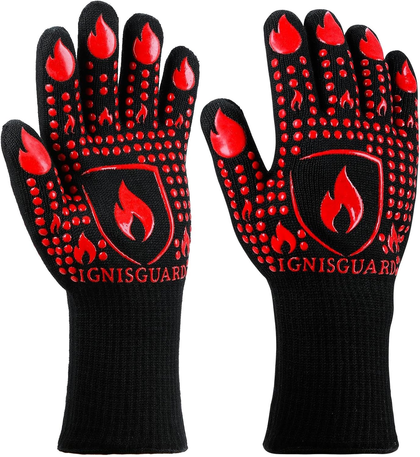 BBQ & Grill Gloves, Oven Gloves, 1472°F Silicone Oven Mitts Heat Resistant Grilling Gloves Fireproof Non-Slip for Barbecue Cooking Baking Smoking, 1-Pair Red（L）