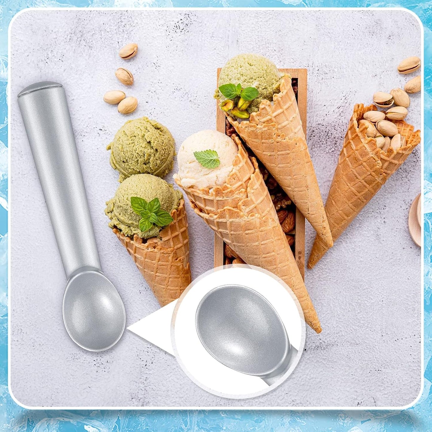 Suclain 3 Pieces Ice Cream Scoop 7 Inches Nonstick Anti Freeze Ice Cream Scooper with Comfort Handle Aluminum Alloy Design Professional Ice Cream Scoop Easy Clean for Gelato Cookie Sorbet (Silver)