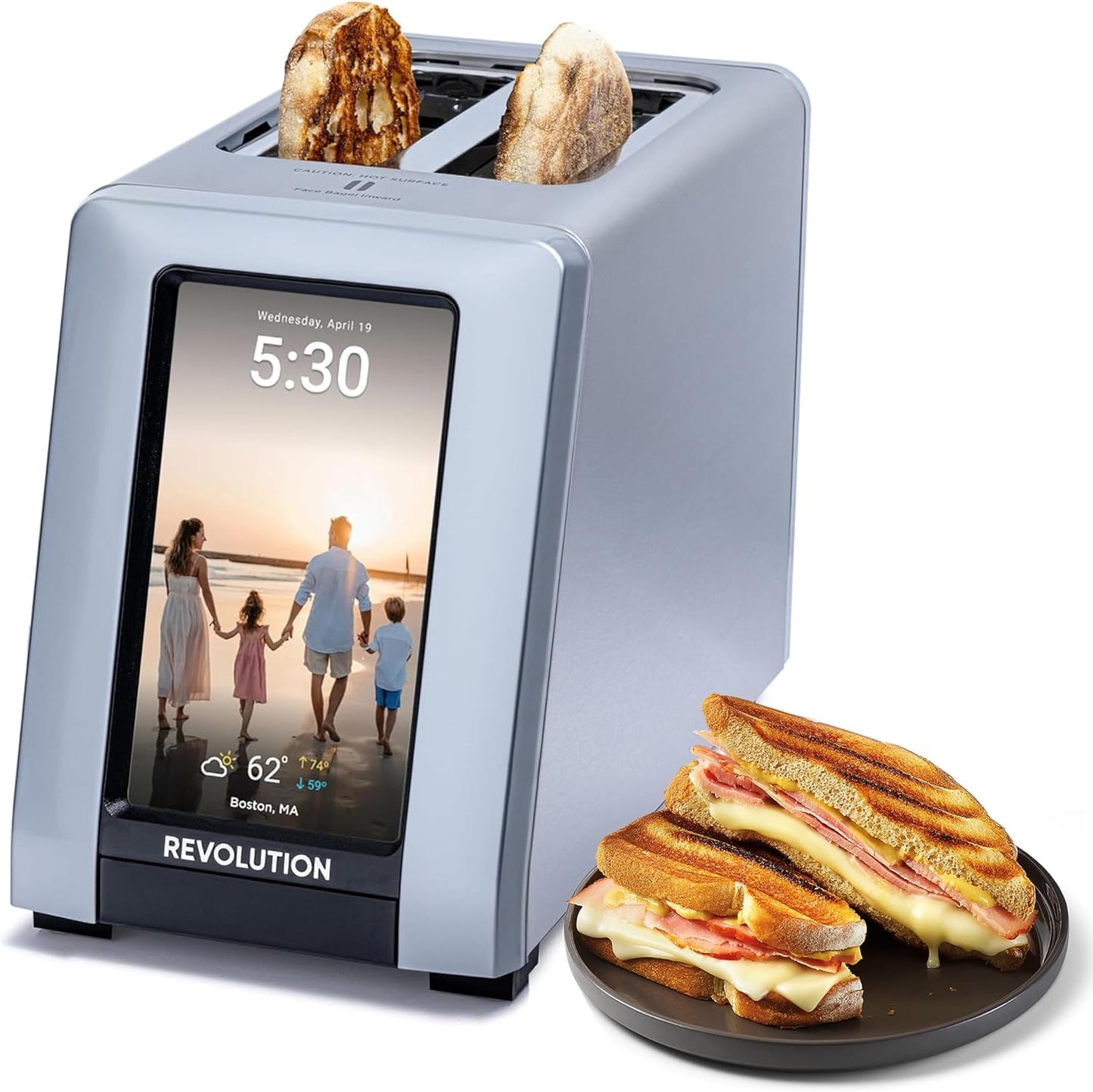 Revolution R180 Connect Plus Smart Toaster – Connected 2-Slice Touchscreen Toaster w/ Patented InstaGLO 2.0 Technology, Toastie Press Mode, Digital Picture Frame – Toast Bread, Bagels, Waffles & More
