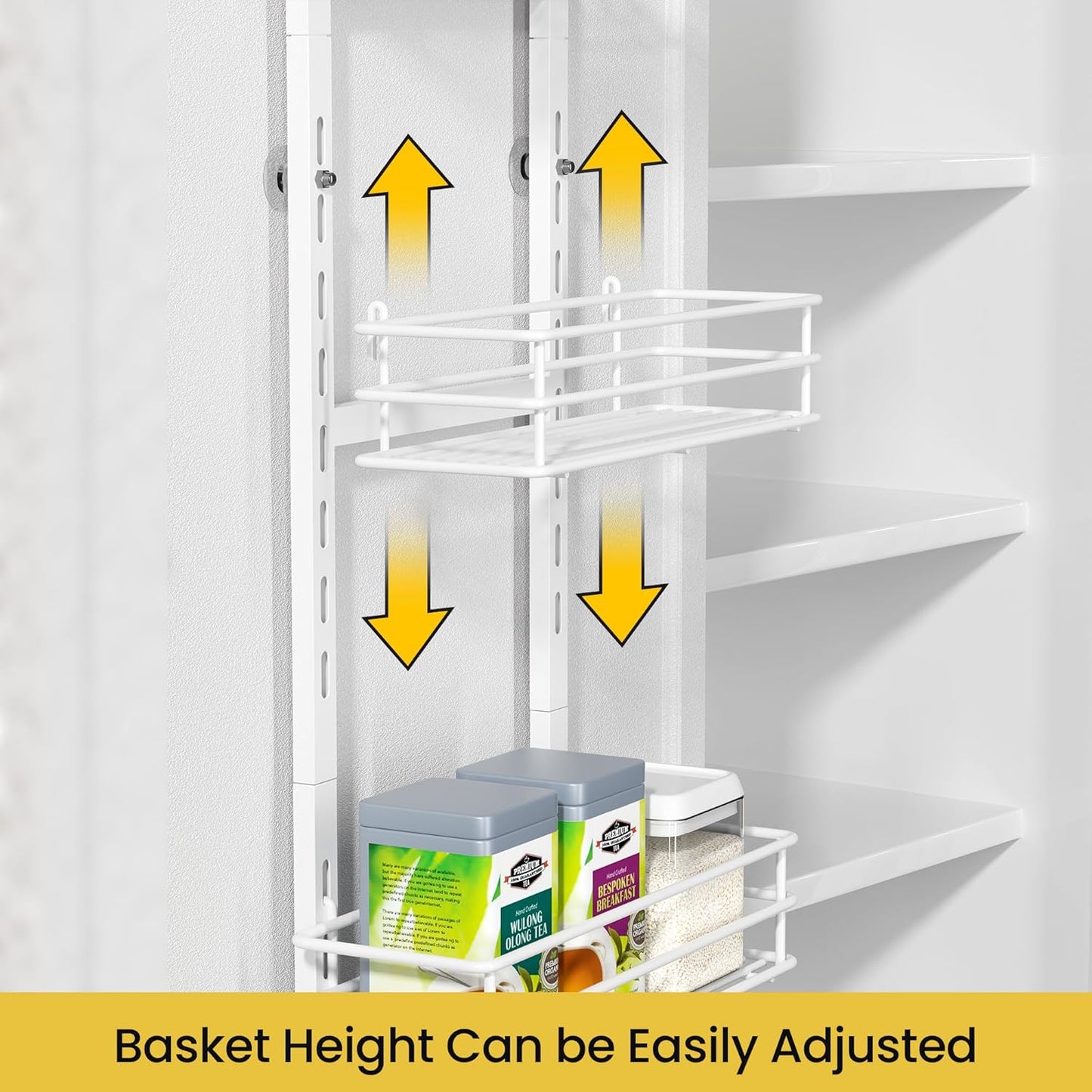 Pantry Door Organizer 12 Inch Wide, 9 Tier Hanging Adjustable Over the Door Spice Rack For Narrow Space,Matt White