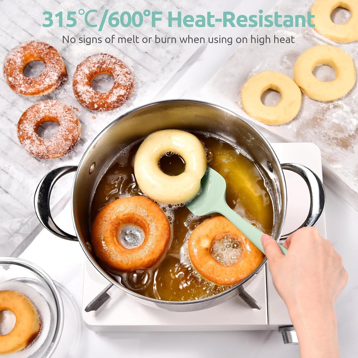 Heat Resistant Silicone Spoon Spatula: U-Taste 600ºF High Heat Flexible 11.38in Silicon Mixing Stirring Cooking Scraping Baking Bowl Scraper, Seamless for Kitchen Nonstick Cookware (Mint Green)