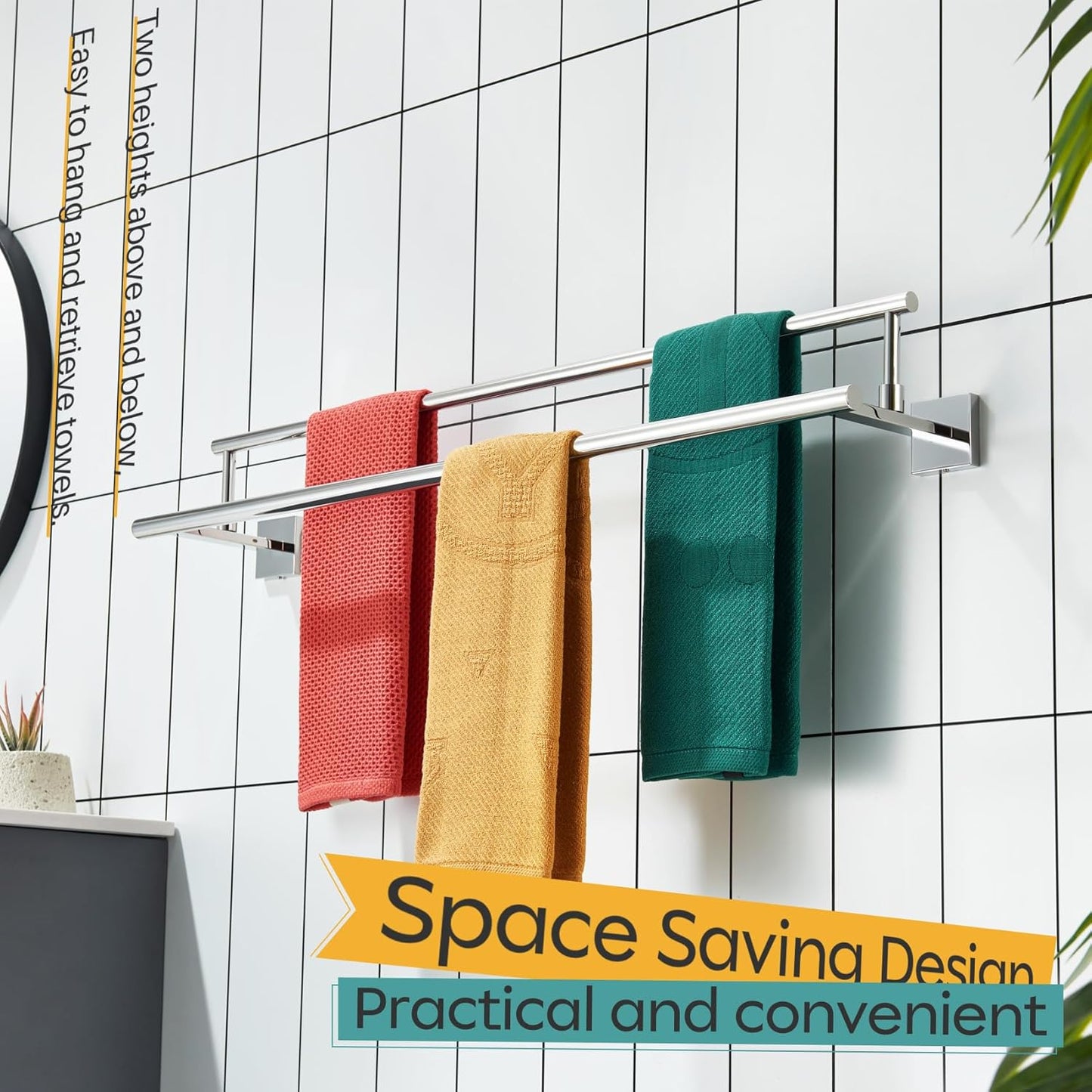 KOKOSIRI Towel Holder Polished Chrome 32-Inch Bathroom Double Bath Towel Bars Kitchen Rack Wall Mounted Stainless Steel B5009CH-L32