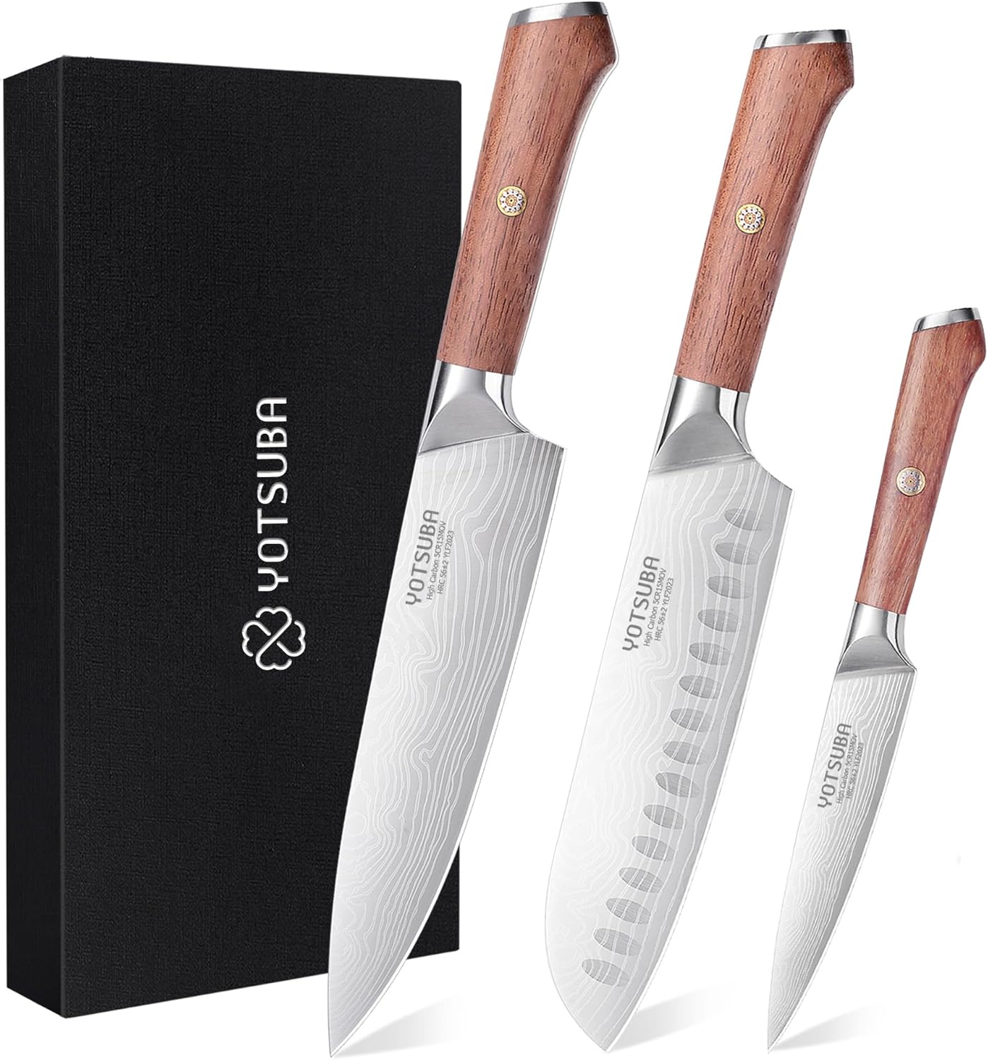 YOTSUBA Kitchen Knives Set, 3 Piece Chef Knife Set, Sharp High Carbon Stainless Steel Forged Blade Professional Kitchen Knife Set with Ergonomic Handle, Chef Knives Set for kitchen with Gift Box