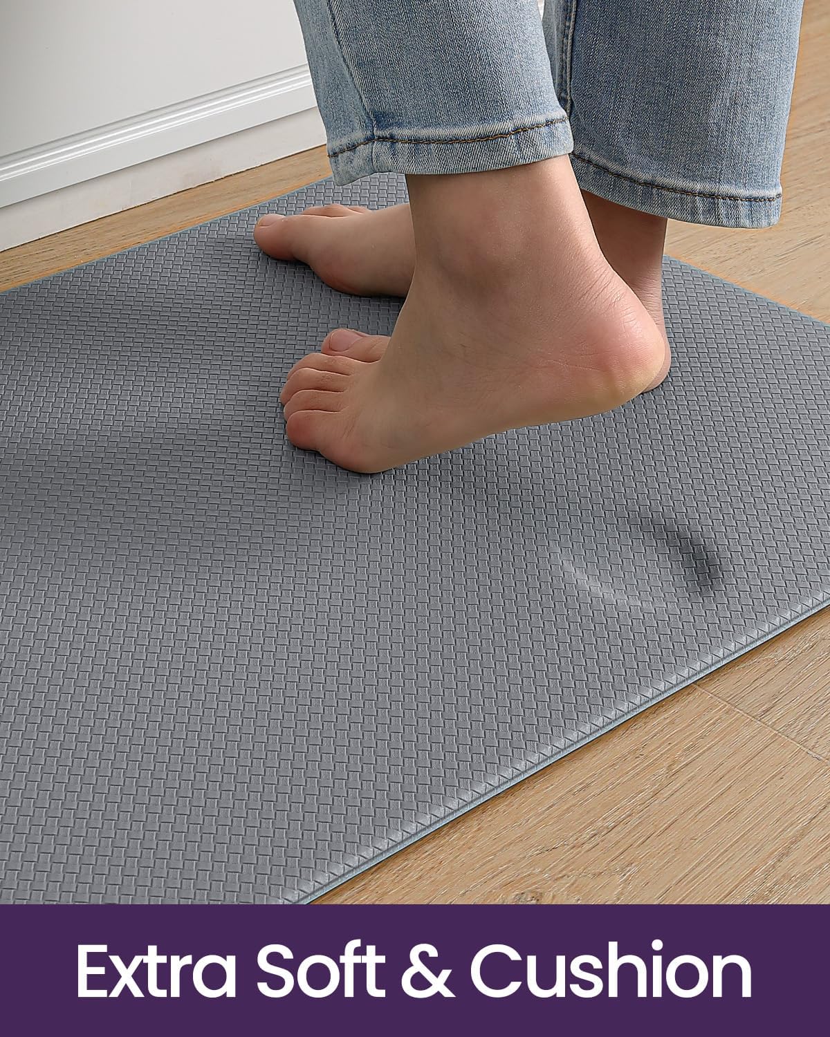 DEXI Kitchen Floor Mats Cushioned Anti Fatigue, 23x94, Large Long Standing Runner Rug Waterproof, Comfort Memory Foam Padded for Front Sink Laundry, Grey