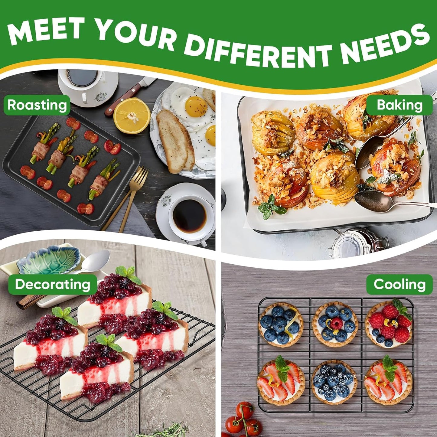 P&P CHEF Baking Oven Sheet Pan with Rack for Cookie, Nonstick Oven Tray and Cooling Rack for Baking & Roasting, Easy Clean, Black, 10.4 x 8 Inch