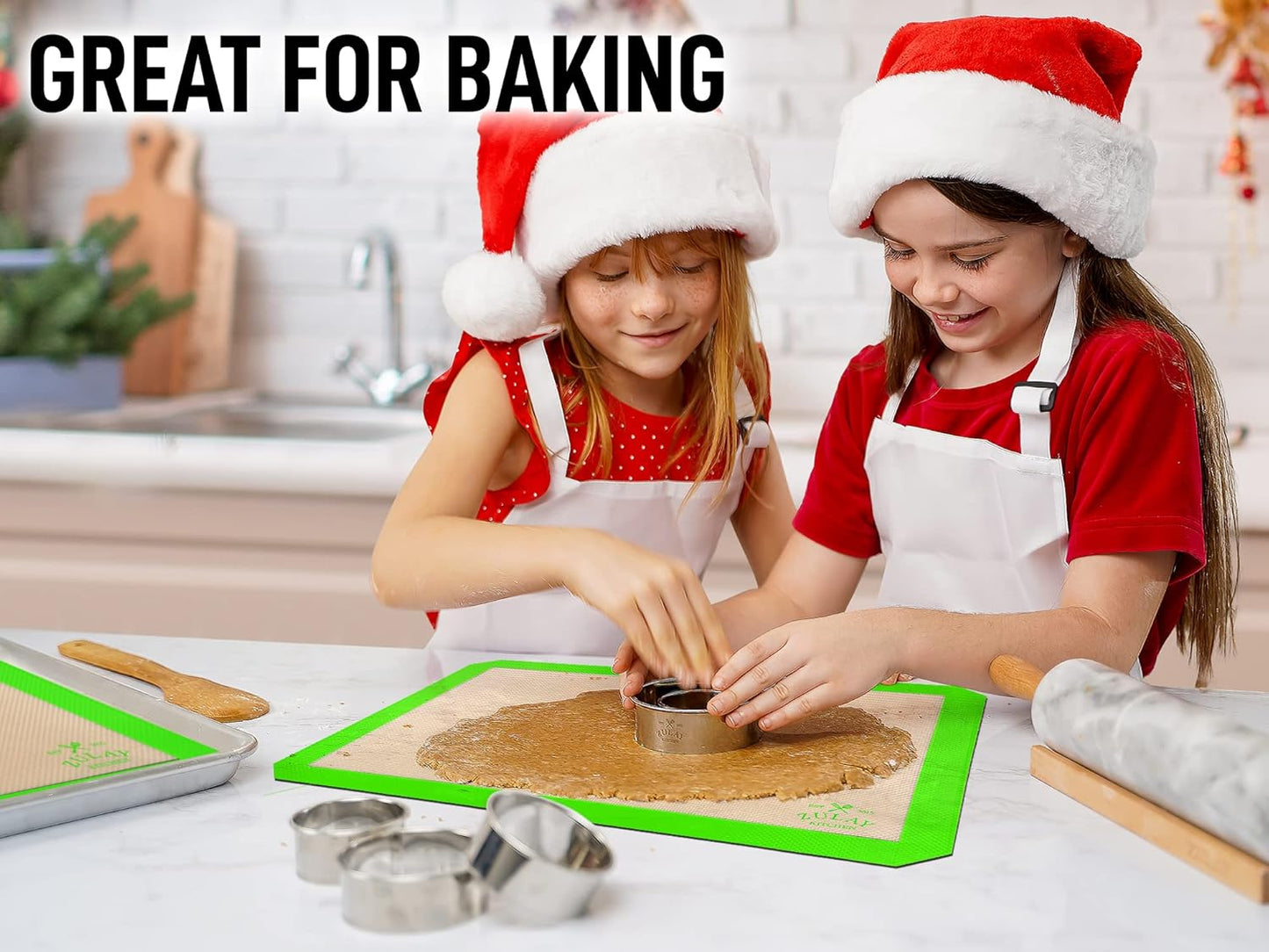 Zulay Kitchen (2 Pack) Silicone Baking Mat Sheet Set - Reusable Baking Mat Nonstick - Half Sheet Baking Mat For Oven - 16.5" x 11.6" (Light Green)