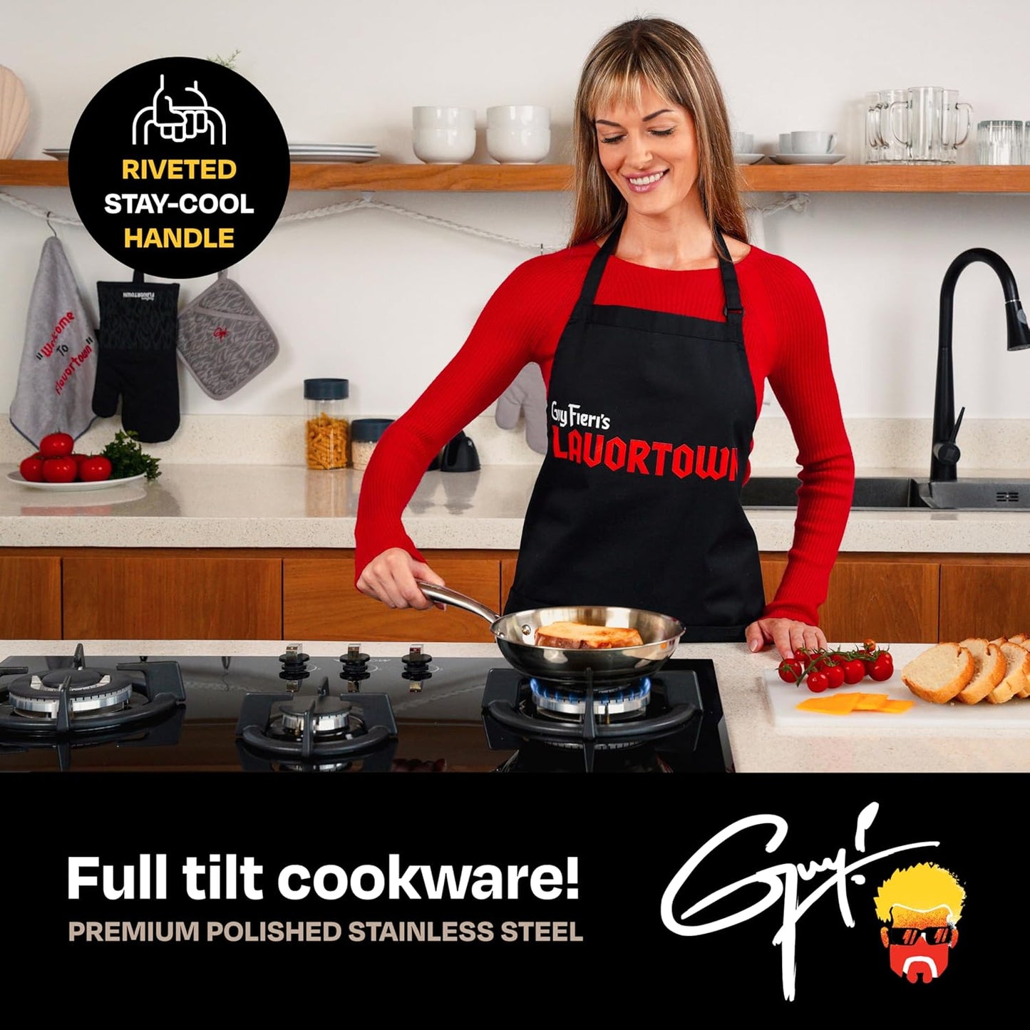 Guy Fieri's Flavortown 8" Stainless Steel Fry Pan - Premium Three-Layer Skillet, Oven-Safe up to 500F