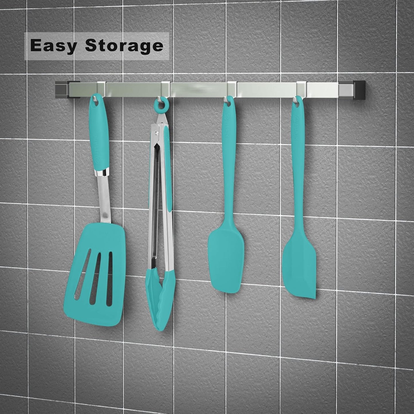 Silicone Spatulas Set Turners Tongs Cooking Utensils Set High Heat Resistant Kitchen Scraper Spatulas for Cooking Mixing Baking BPA Free Dishwasher Safe, Aqua Sky