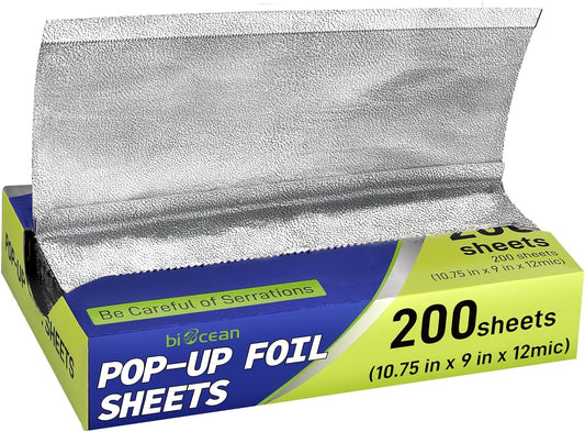 200 Pre-Cut Aluminum Foil Sheets, 9" x 10.75" Pop-Up Foil Sheets for Restaurant Use, Disposable Food Wrapping for Burritos, Hot Dogs, and Sandwiches