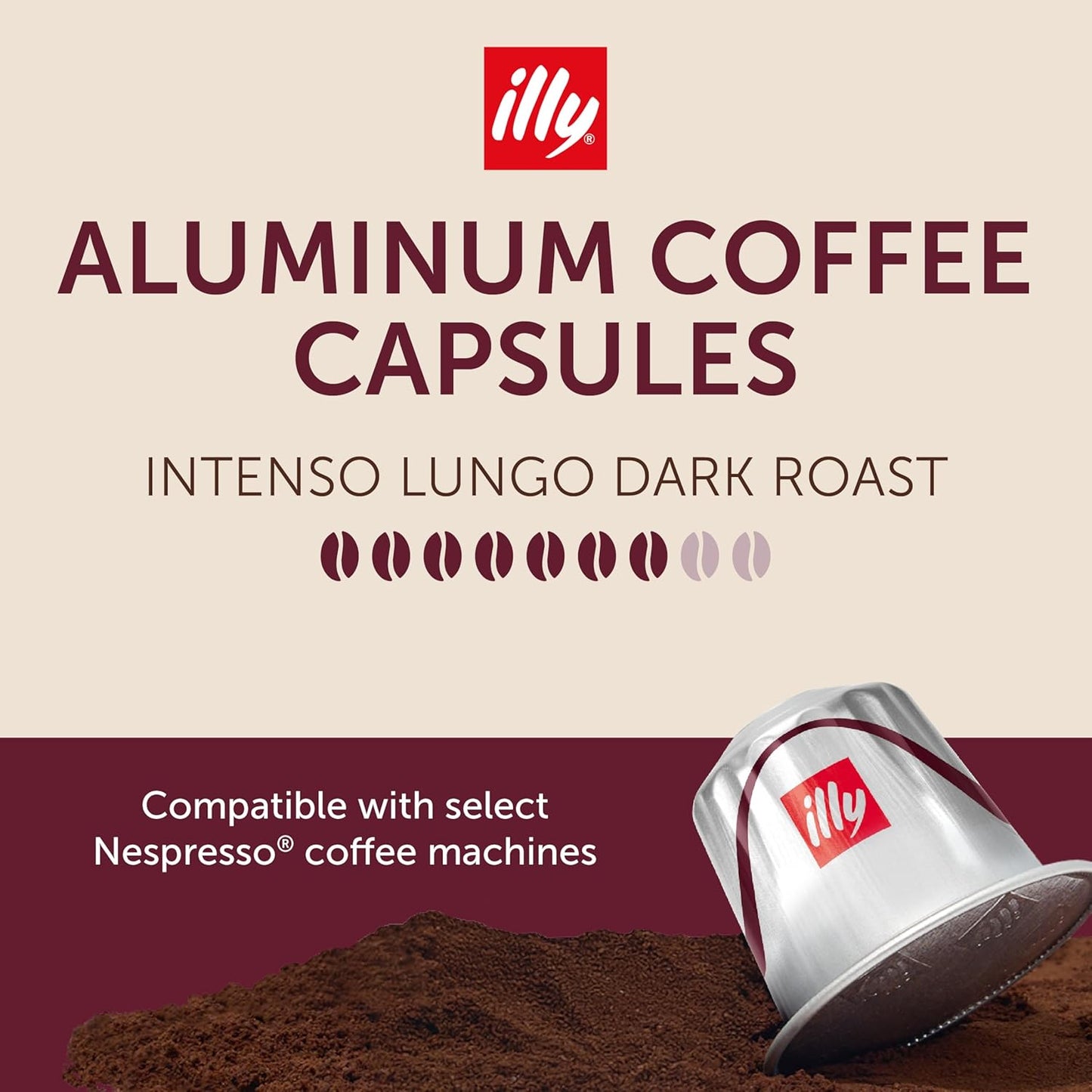 illy Aluminum Espresso Capsules - Compatible with Nespresso Machines - Intenso Lungo Roast Coffee- Bold & Full of Flavor - Notes of Cocoa and Dried Fruit - Single Serve Capsules - 10 Count (Pack of 5)