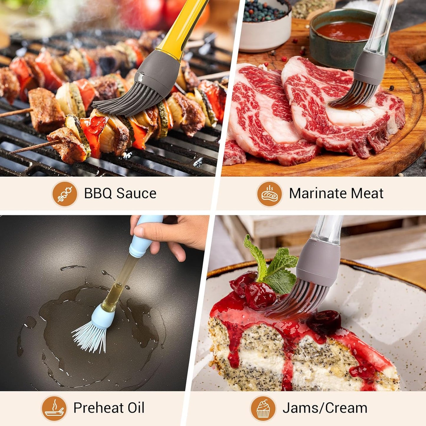 4Pack Basting Brush for Cooking,Heat Resistant Silicone Pastry Brushes,Spread Oil Sauce Butter Food Brush for Cooking/BBQ/Baking,Grilling Tool Kitchen Gadget Home Outdoor Use