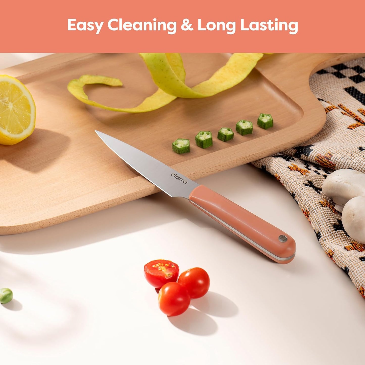 CIARRA Professional Kitchen Knife Set 4 PCS - Chef Knife Set, Bread Knife, Utility Knife, High Carbon Stainless Steel Cooking Knives with Gift Box (Orange)