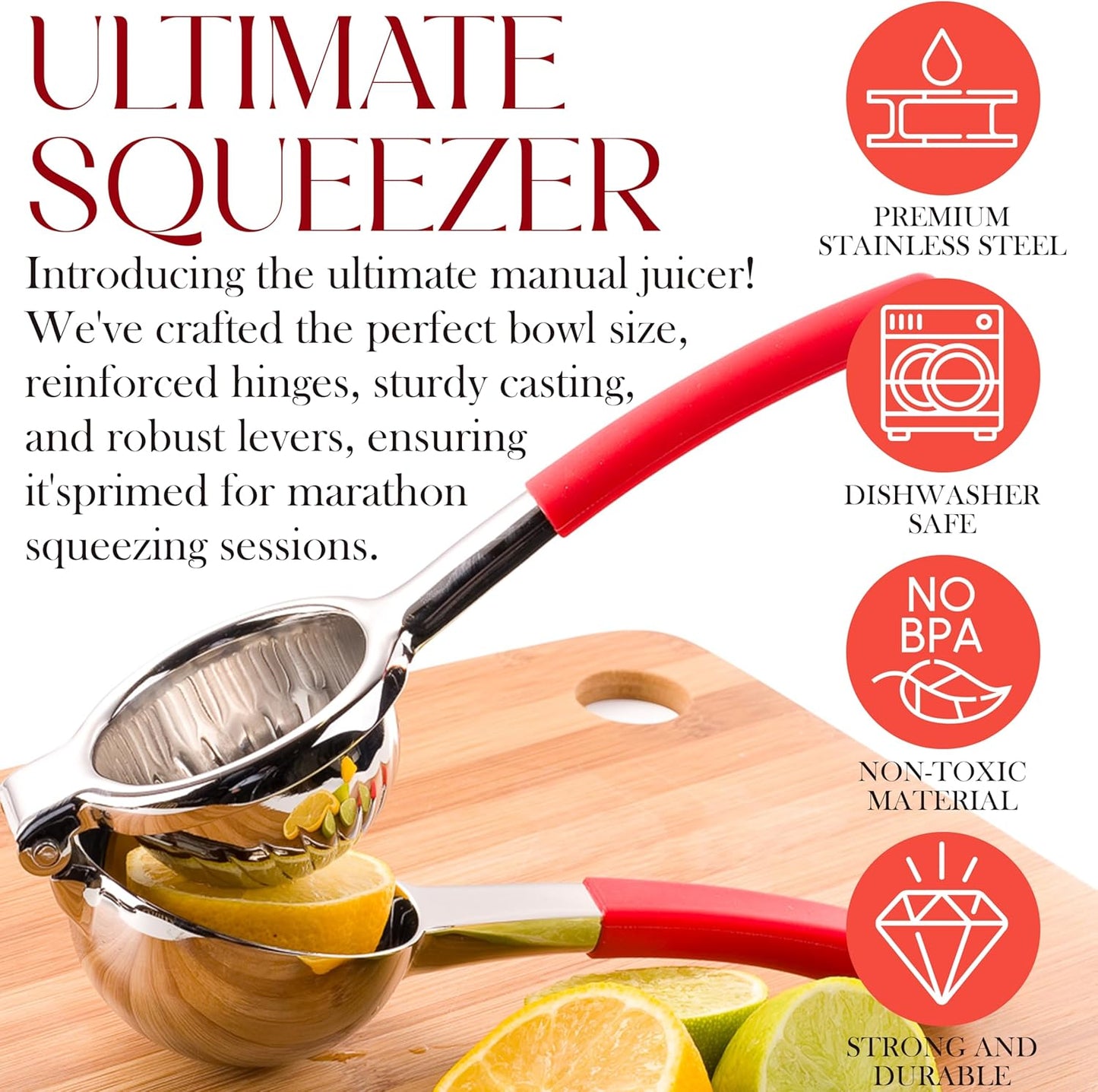 Bellemain Citrus Juicer | Metal Lemon Squeezer | Lime and Lemon Juicer Stainless Steel with Silicone Handles | Manual Juicer, Citrus Squeezer, Hand Held Juicer | Bar Juicer for Bartender Accessories