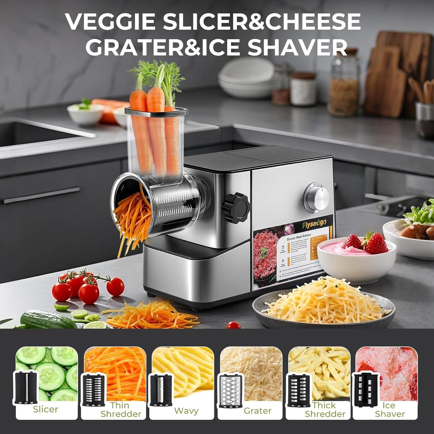 Meat Grinder Electric 3200w High Capacity Storage Commercial Heavy Duty Meat Grinder, Veggie Slicer, Ice Cutter, Cheese Grater, Sausage Stuffers, Kubbe Kit for Home Use & Commercial