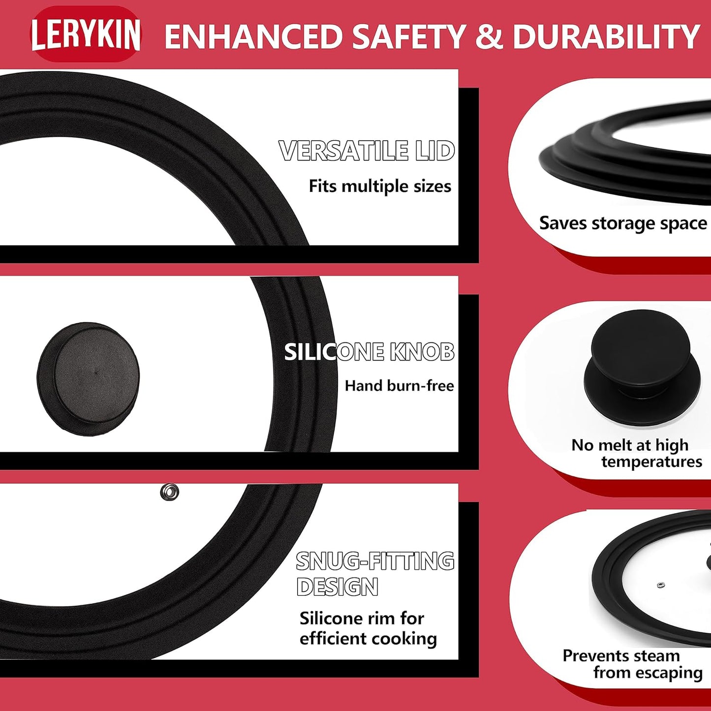 Tempered Glass Lid - Universal Lid with Heat Resistant Silicone Rim for Pots, Pans and Skillets - Pan Cover Replacement Lid Fits 8", 8.5" and 9.5" Diameter Cookware