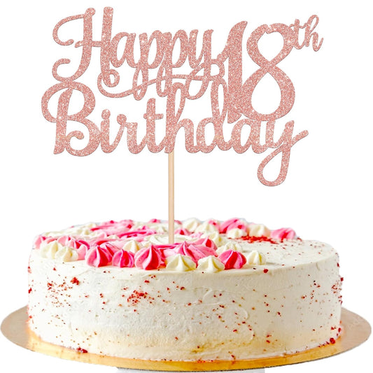1 PCS Happy 18th Birthday Cake Topper Glitter Cheers to 18 Years Birthday Cake Pick 18 Fabulous Cake Decoration for Happy 18th Birthday Theme Party Decorations Supplies Rose Gold