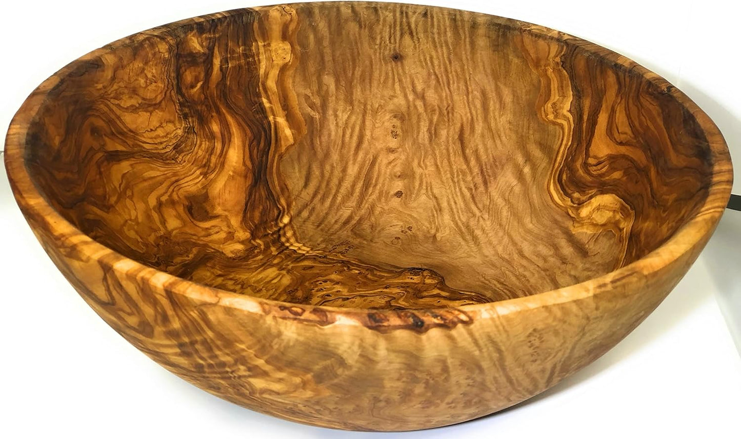 13"+ Artisan Olive Wood Serving Bowl from Rare 200-300 year old Olive Trees- for Salads, Fruit, Snacks, Popcorn, Centerpiece. XXXL (Size13-14 x 4-5.5")