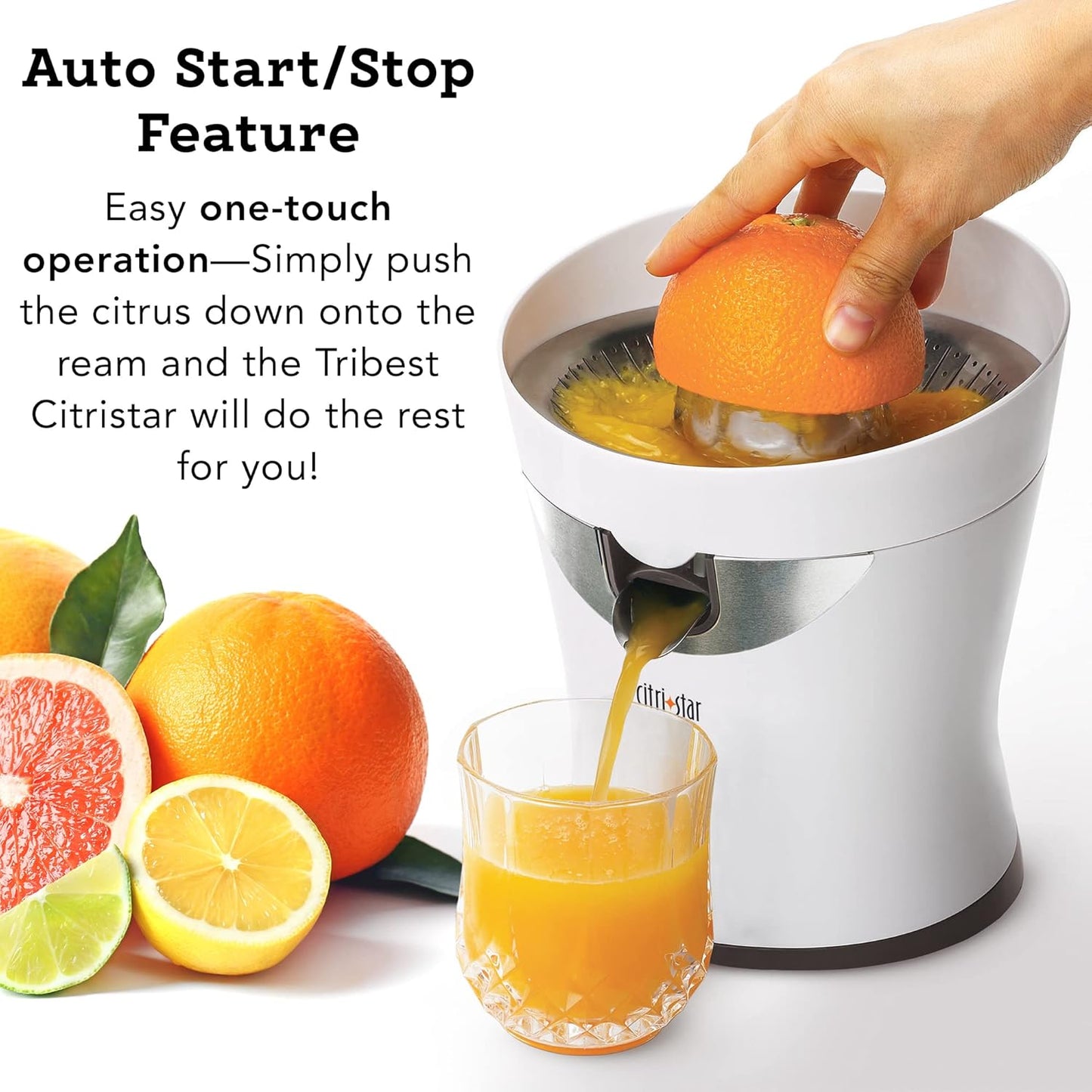 Tribest CitriStar CS-1000 Electric Citrus Juicer with Stainless Steel Strainer and Spout (White)
