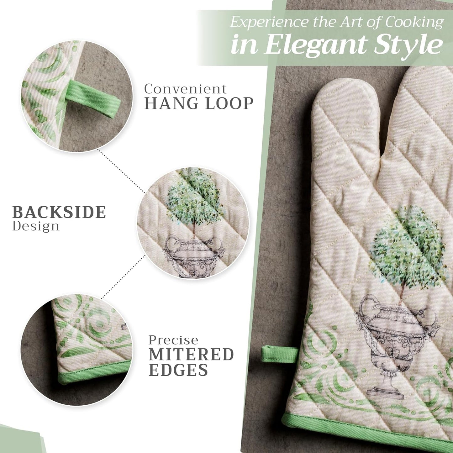 Maison d' Hermine Oven Gloves 100% Cotton Oven Mitt 7" x 13" with Loop Heat Resistant, BBQ, Cooking Gloves, Baking, Grilling, Kitchen, Handling Hot Pans Spring/Summer (Pack of 1, Jardin Du Roy)