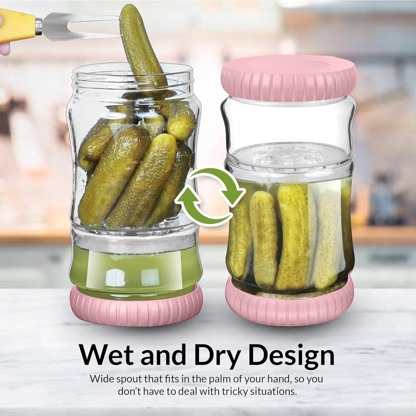40oz Glass Pickle Jar with Strainer Flip - Pickle Storage Container with Airtight Lid, BPA-Free, Dishwasher Safe, Fermentation Hourglass Jar for Kimchi, Olives, Jalapeno, Gherkins (Pink)