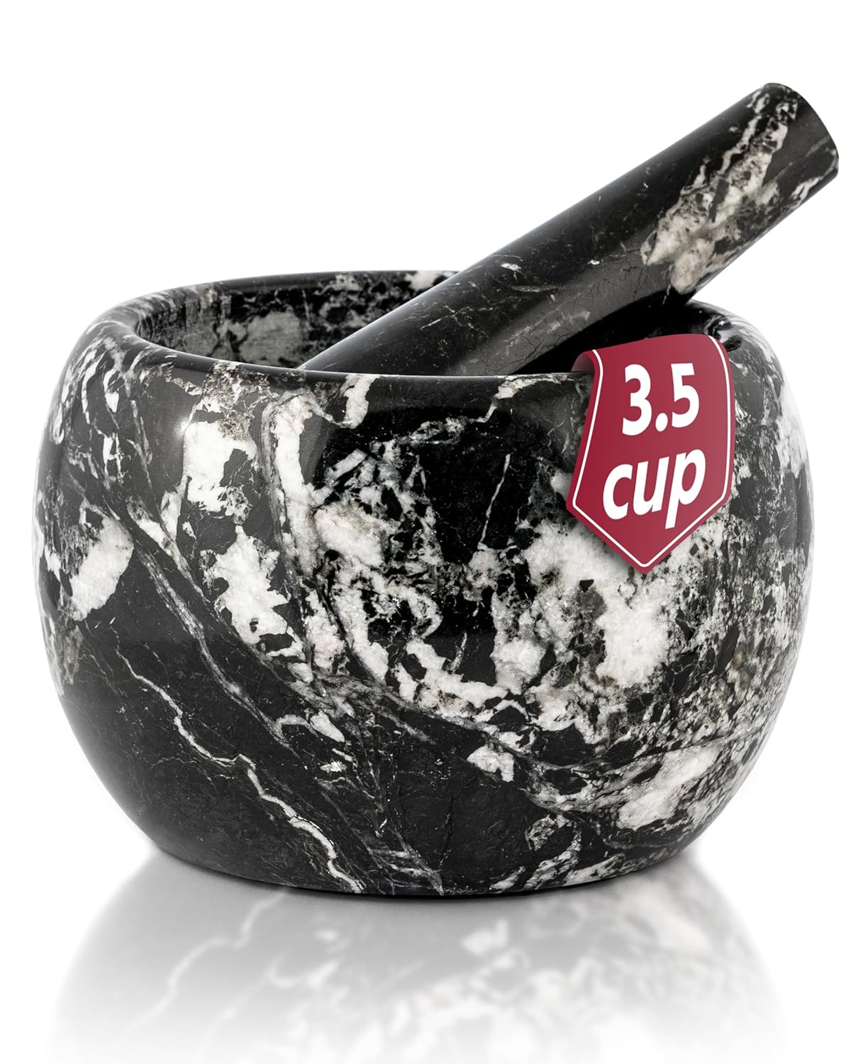 Gusto Nostro Natural Marble Mortar and Pestle Set | 6 Inch - 3.5 Cup Extra Large Mortar Pestle Set for Grinding Herbs, Nuts, Grains | Pesto Grinding and Guacamole Stone Bowl | Marble Spice Crusher