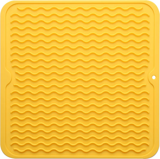 Silicone Dish Drying Mat for Multiple Usage,Easy clean,Eco-friendly,Heat-resistant Silicone Mat for Kitchen Counter or Sink,Refrigerator or Drawer liner Yellow M 12 inches x 12 inches