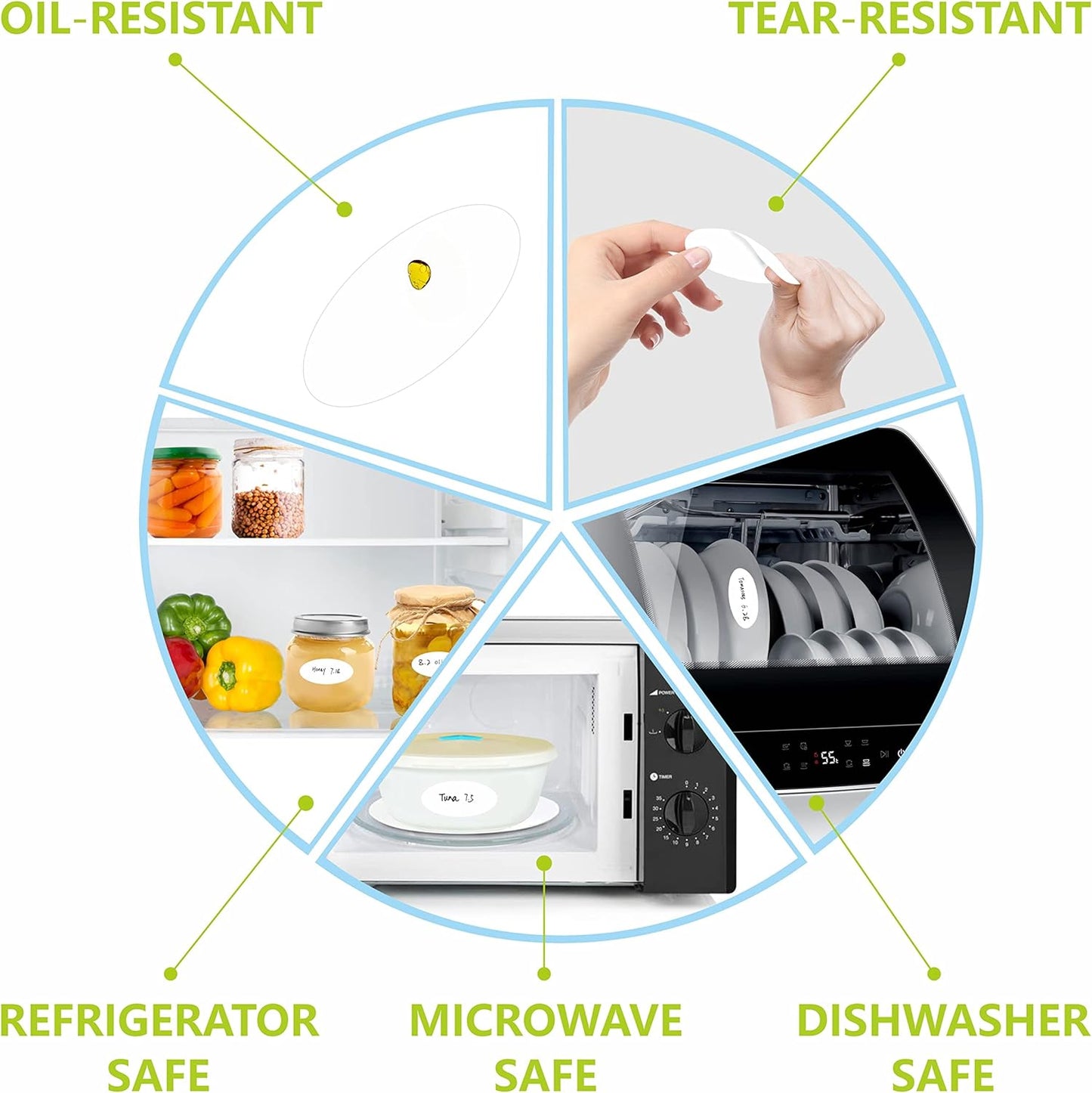 500 Removable Freezer Pantry Labels, Waterproof Tear Resistant Removable No Residue, for Food Containers Jars Kitchen Restaurant Storage Organization