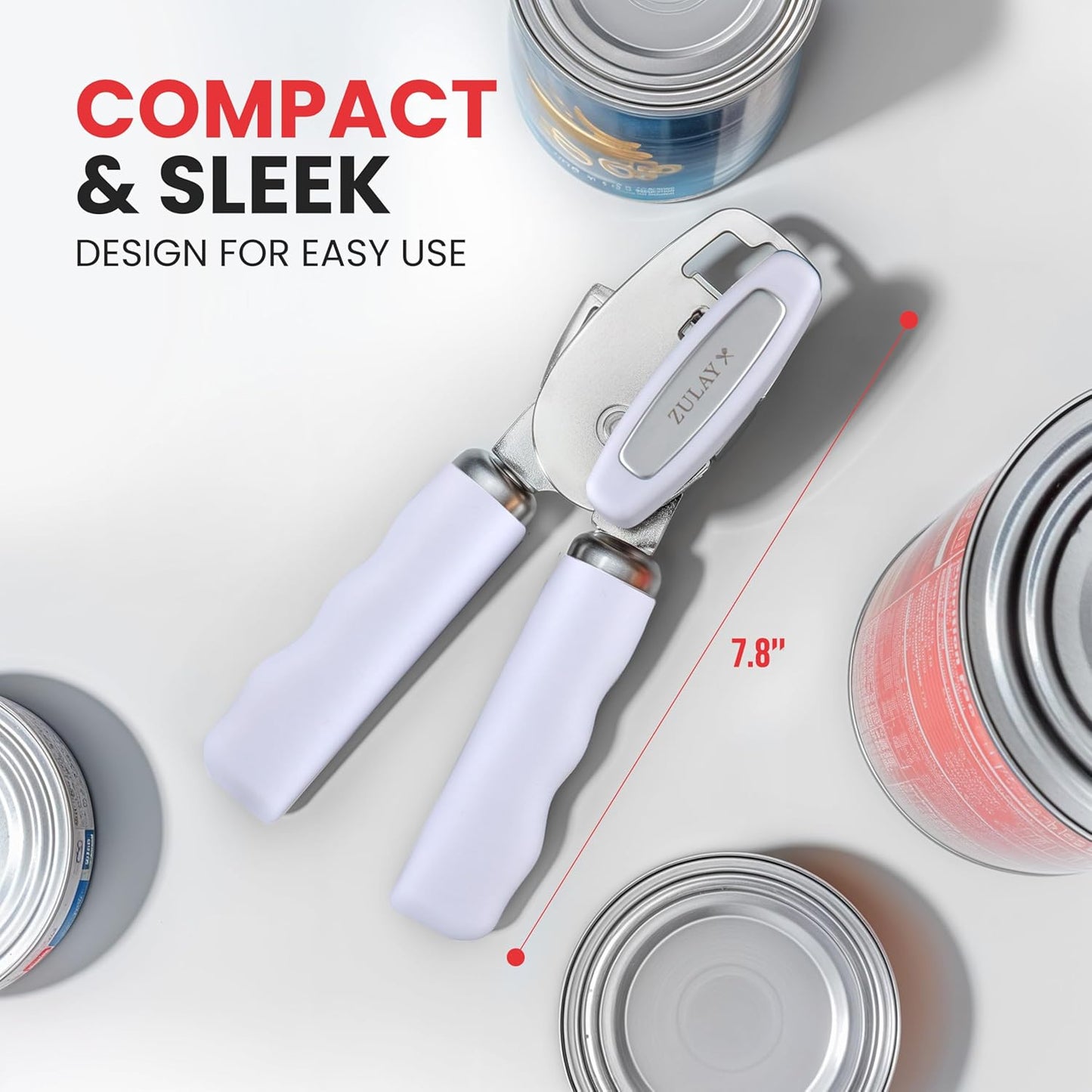 Zulay Kitchen Heavy Duty Stainless Steel Can Opener Manual with Bottle Opener - Rust Proof Manual Can Opener With Turn Knob & Comfy Soft Grip Handles - Light Lilac