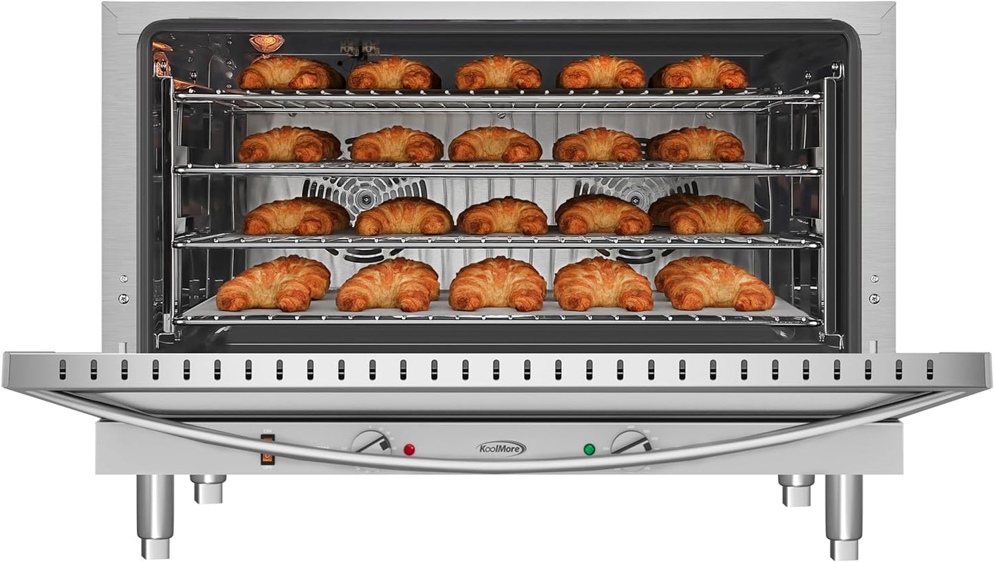 KoolMore 32 in. Commercial Countertop Convection Oven, Holds Full Size Pans, 4 Racks and 3500W of Power, 240V in Stainless-Steel, ETL Listed for Safety and Sanitation (KM-CTCO-44)