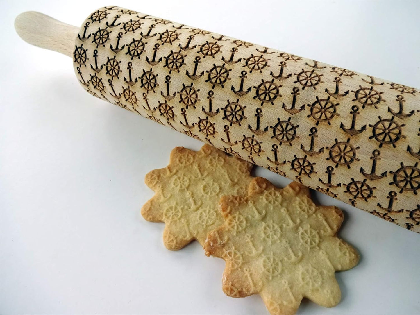 EMBOSSING ROLLING PIN MARINE LASER ENGRAVED WOODEN DOUGH ROLLER GIFT FOR FRIEND SAILOR
