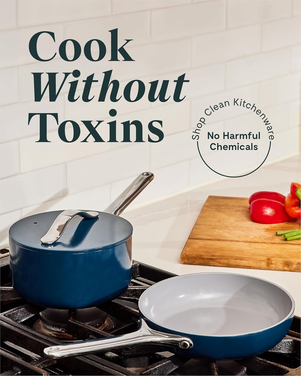 Caraway Mini Cookware Set - Non-Stick Ceramic Fry Pan (1.05 qt, 8") Sauce Pan (1.75 qt) & Storage Rack - Non Toxic, PTFE & PFOA Free - Oven Safe & Stovetop Agnostic (Gas, Electric & Induction) - Cream