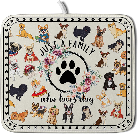 Lovely Dogs Dish Drying Mat Absorbent Printed Drying Pad for Kitchen Counter