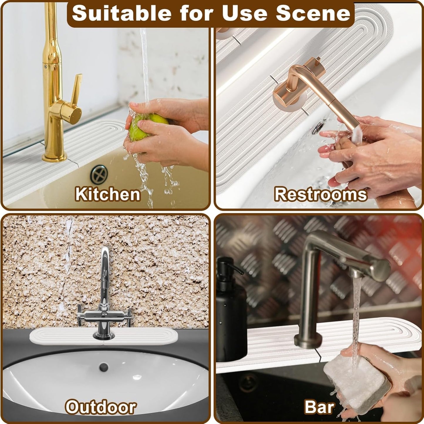 Faucet Mat for Kitchen Sink, Diatomite Super Absorbent Fast Drying Stone Sink Tray for Bathroom Kitchen Sink Splash Guard(Round White,23.6x3.9in)