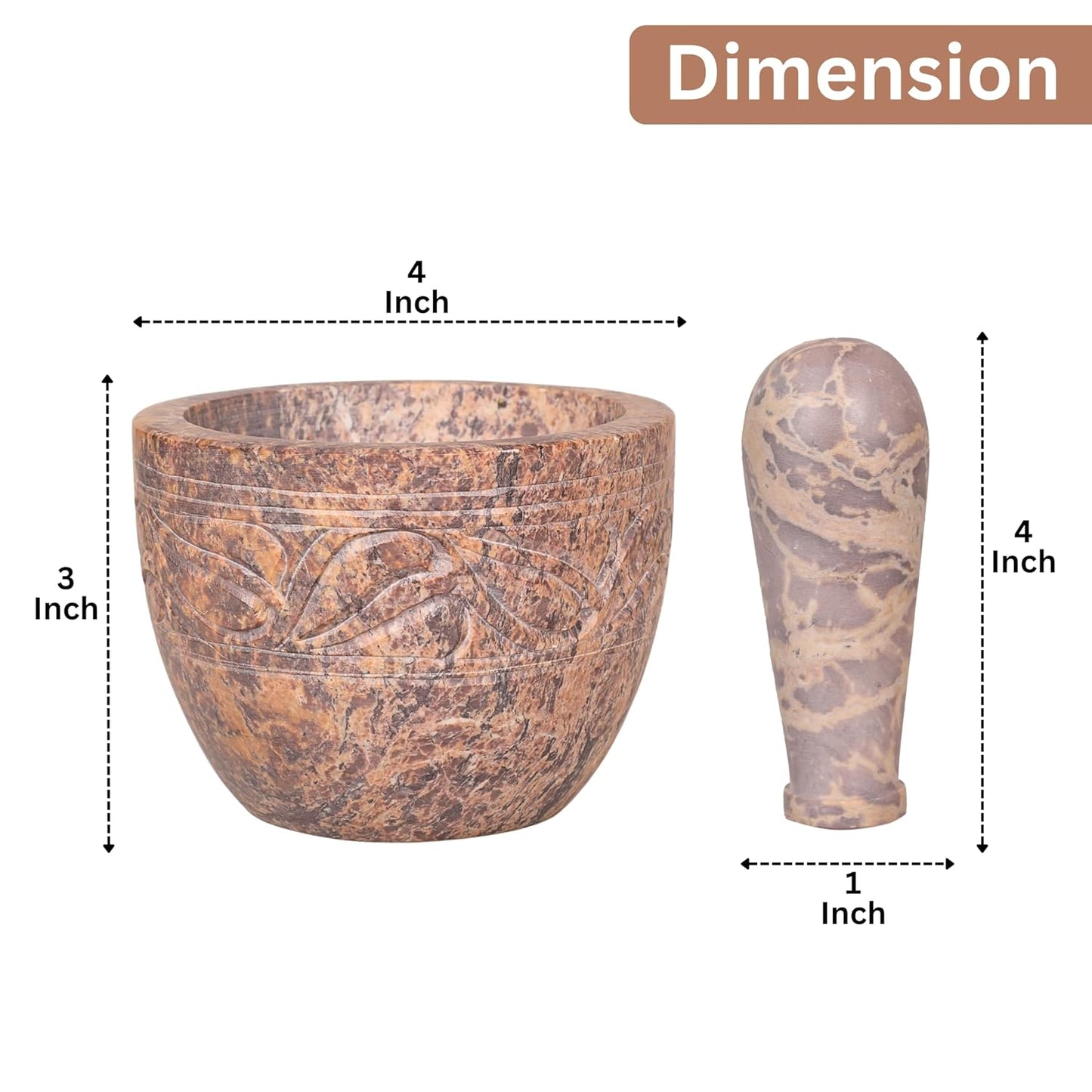 Mortar and Pestle, Made of Heavy Duty Polished Hard Stone, Natural Stone Grinder for Spices, Pastes, Herbs, Seasoning etc. (Classic Charm)