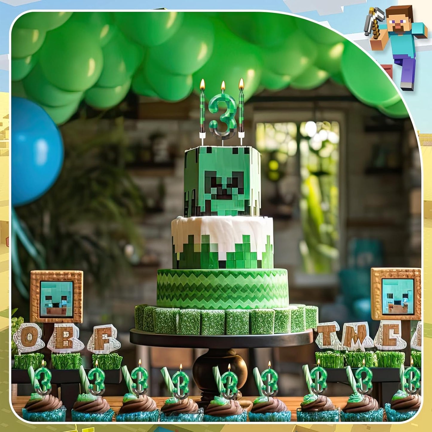 13 Pcs Dynamite Themed Birthday Candles & Number 3 Candle Topper for Pixel Theme Parties