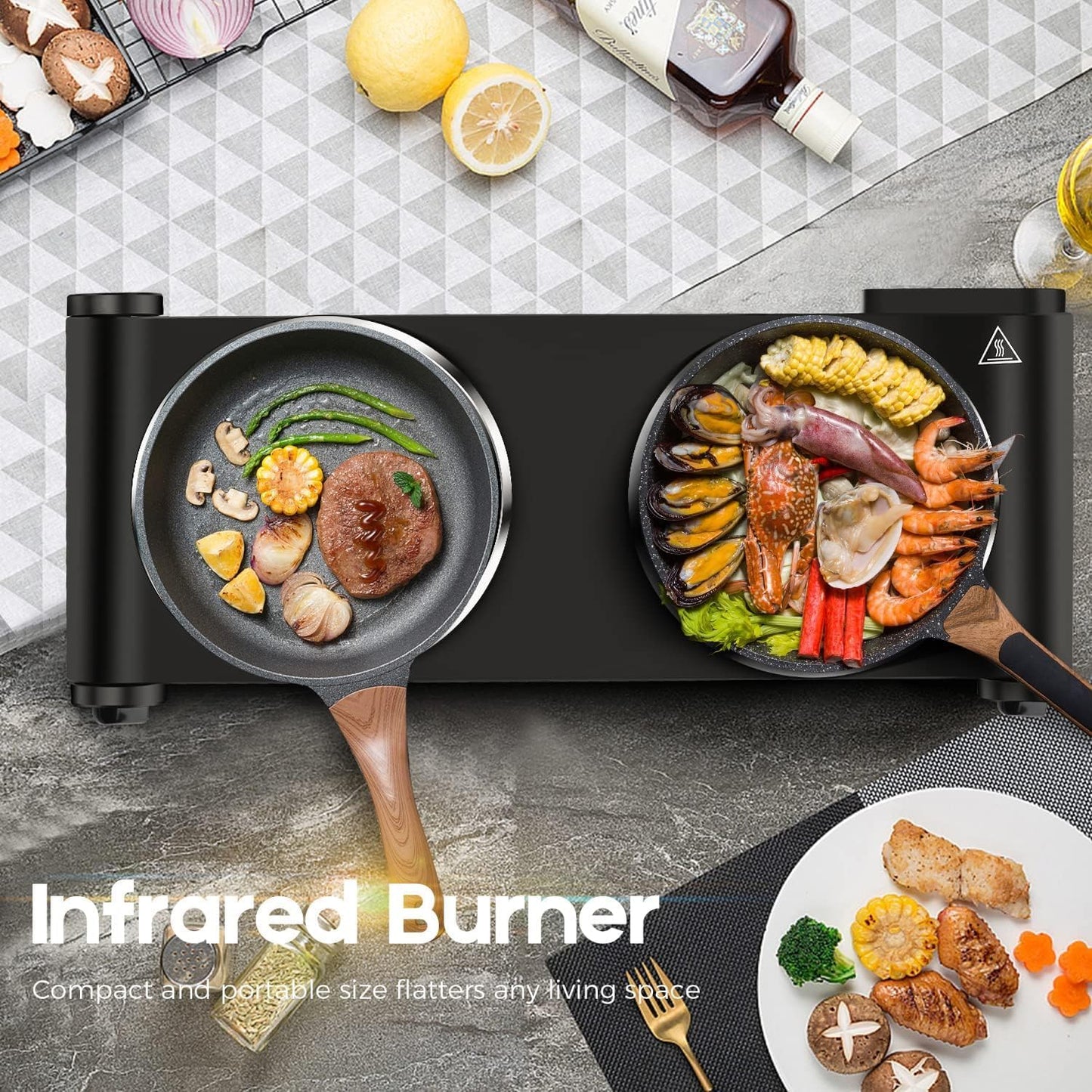 1800W Dual Infrared Burner Electric Hot Plate, High Power for Fast Cooking, 7 Inch Ceramic Glass Portable Electric Stove with Adjustable Temperature Control, Upgraded Version