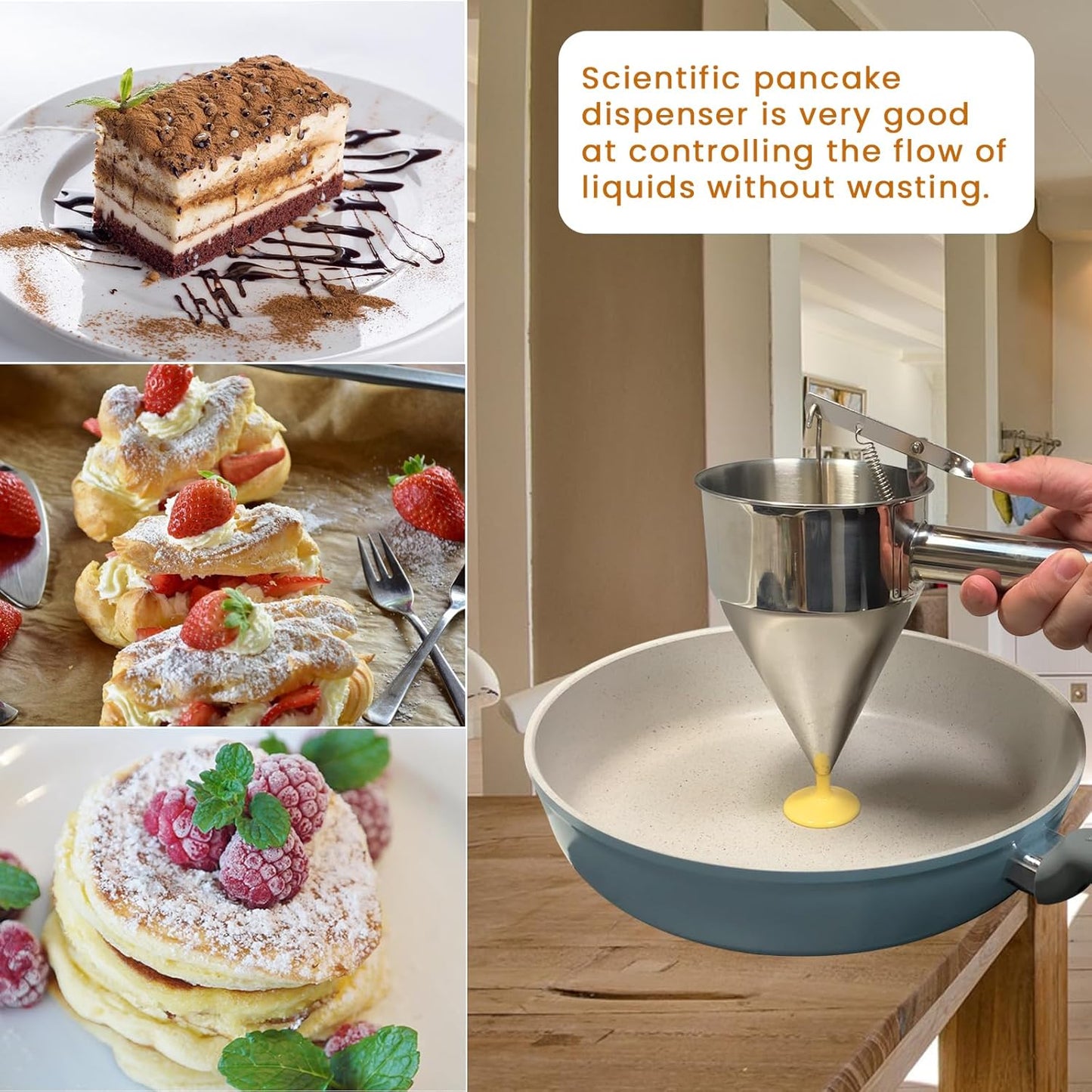 Pancake Batter Dispenser with Squeeze Handle 1200ml Stainless Steel Batter Dispenserfit for Pancakes, Waffles, Takoyaki, and Cupcakes