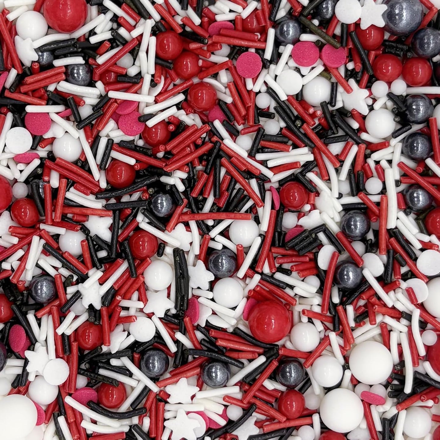 Red & Black & White Sprinkles Candy Mix Size Edible Pearls Cake Decorations Cupcake Toppers Cookie Decorating Perfect for Wedding Party Valentine Halloween Christmas Supplies 4.58OZ