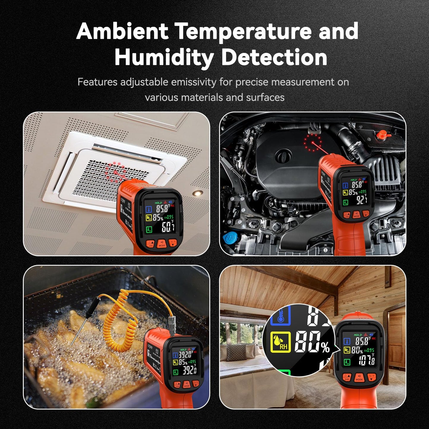 -58°F to 2732°F Infrared Thermometer IR Laser Gun 50:1, Digital Temperature Gun/K-Type Probe -4°F~932°F, Humidity Sensor, High-Temp Pyrometer for Kiln, Forge, Furnace, Industrial Use