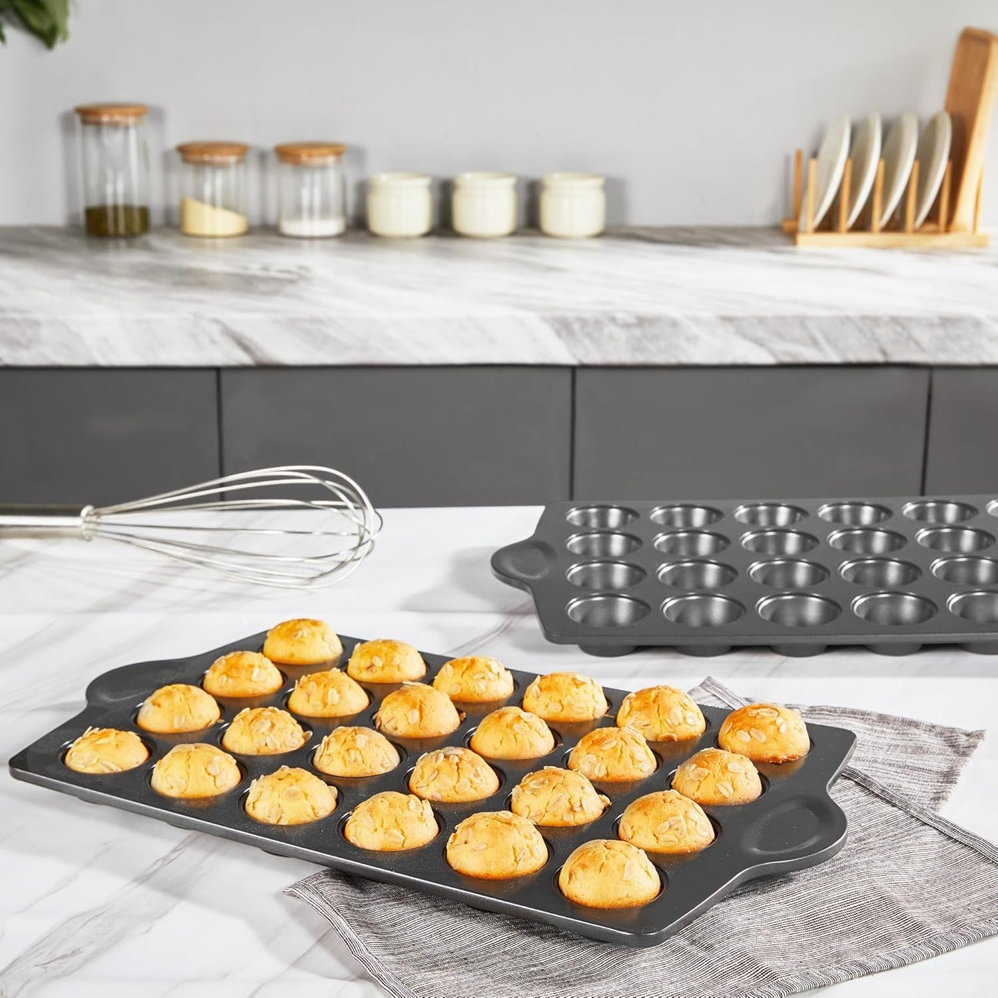 HONGBAKE mini muffin pan nonstick 24, Cupcake Tin for Baking, Commercial Small Cup Cake Tray for Cheesecake, 1.8dia, Heavy-duty, Gray
