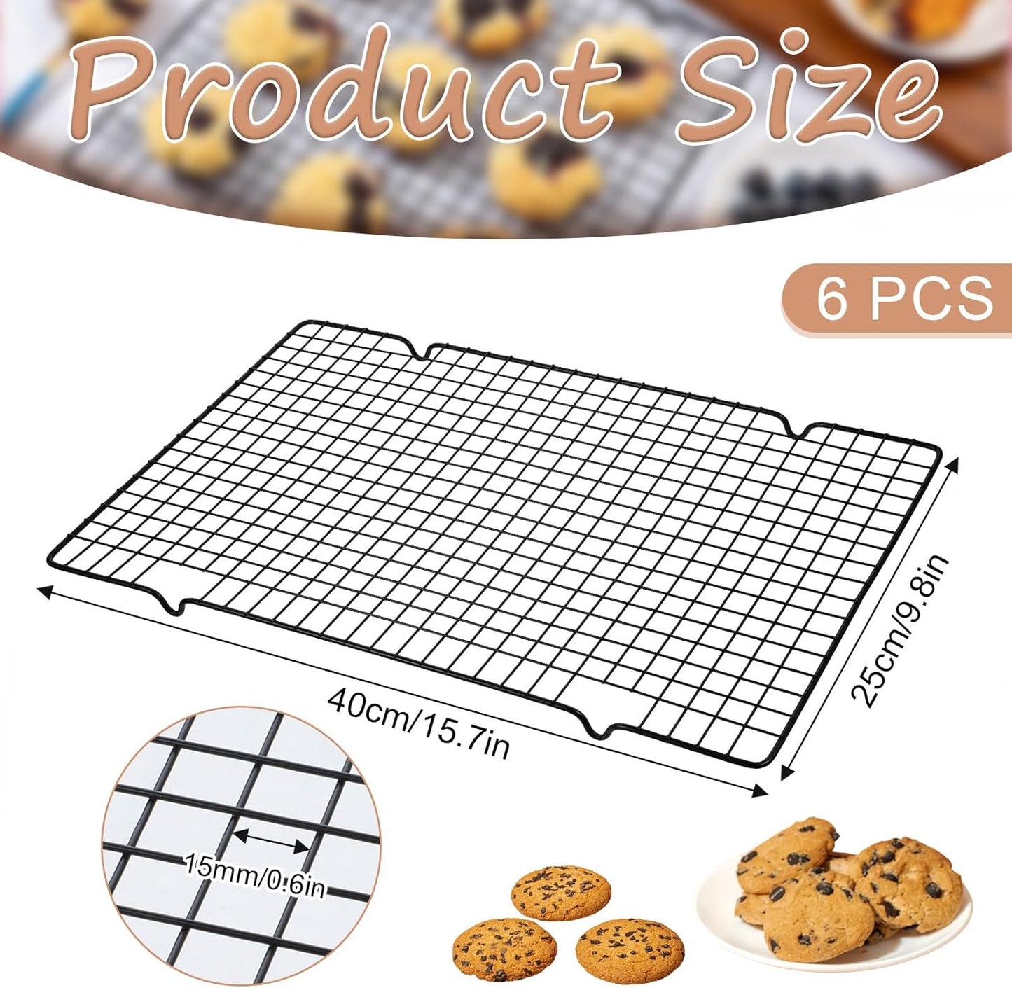 6 Packs Cooling Racks 16"x10" Baking Rack for Cooking and Baking Oven Wire Rack Cooling Drying Roasting Rack Heavy Duty Baking Rack for Roasting Cooking Grilling Drying