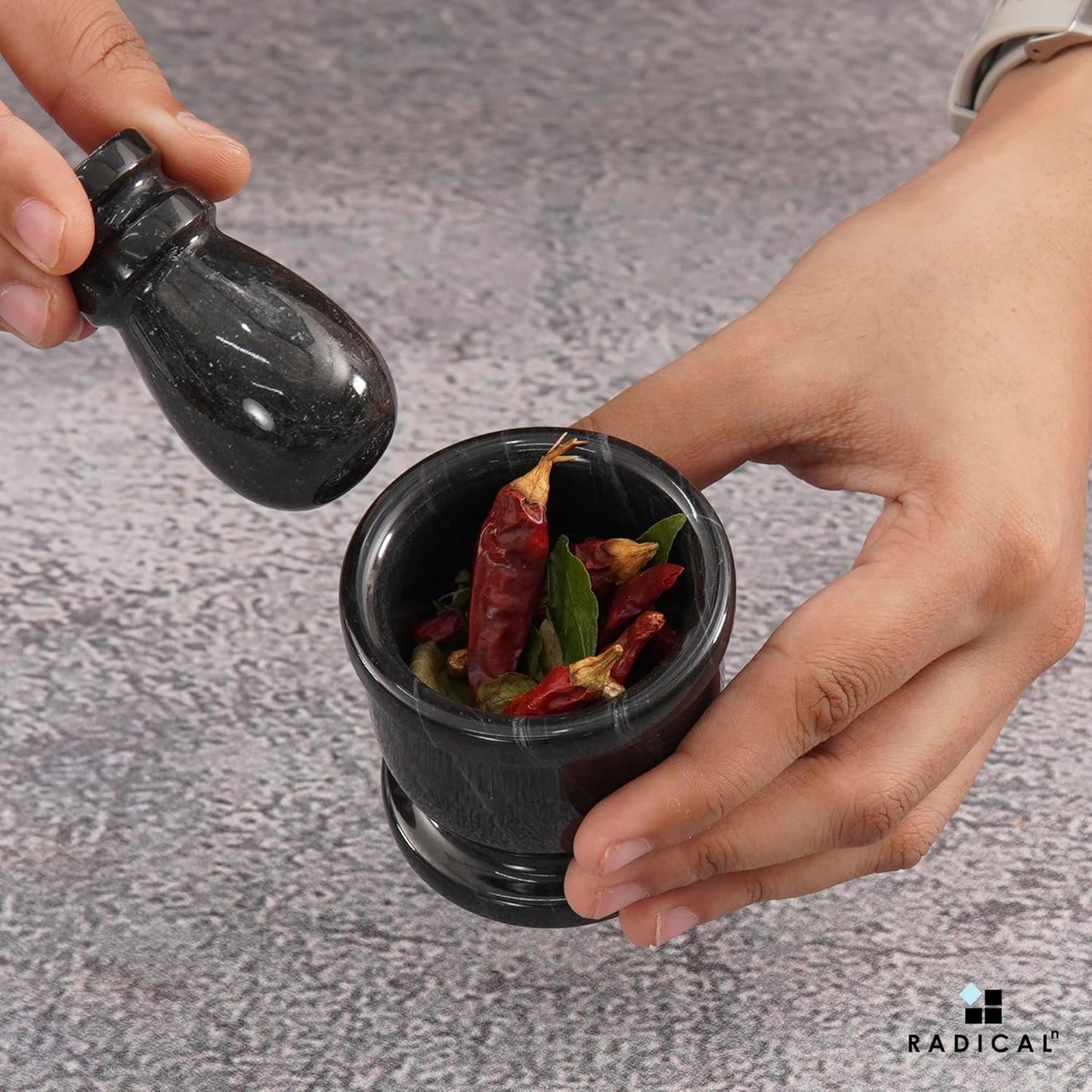 Radicaln Marble Mortar and Pestle Set Black 2.5" Inches Handmade Spice Grinder for Kitchen Herb Grinder Bowl & Garlic Crusher for Kitchen Accessories
