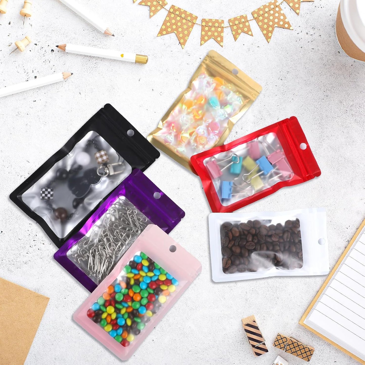 200 Pack Resealable Mylar Holographic Bags Food Storage Smell Proof Bags with Front Window Foil Packaging Pouch for Candy Sample Jewelry Small Business 2.95×4.72 Inch, Blue Fade Purple