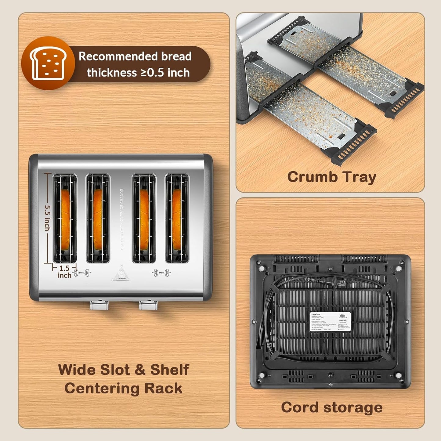 Mecity 4 Slice Toaster with Touch Screen Control, 4 Wide Slots, Stainless Steel Smart Bread Toaster for Bagels, Muffins, Waffles, Dual Control Panel, Timer, Defrost, Reheat, 120V 1650W, Pearl Grey