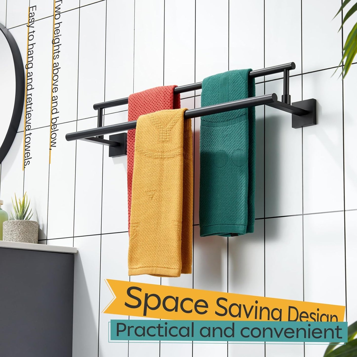 KOKOSIRI Bathroom Towel Bars 20 Inch Double Towel Rails Matte Black Towel Holder for Kitchen Garage Wall Mount Stainless Steel B5009BK-L20