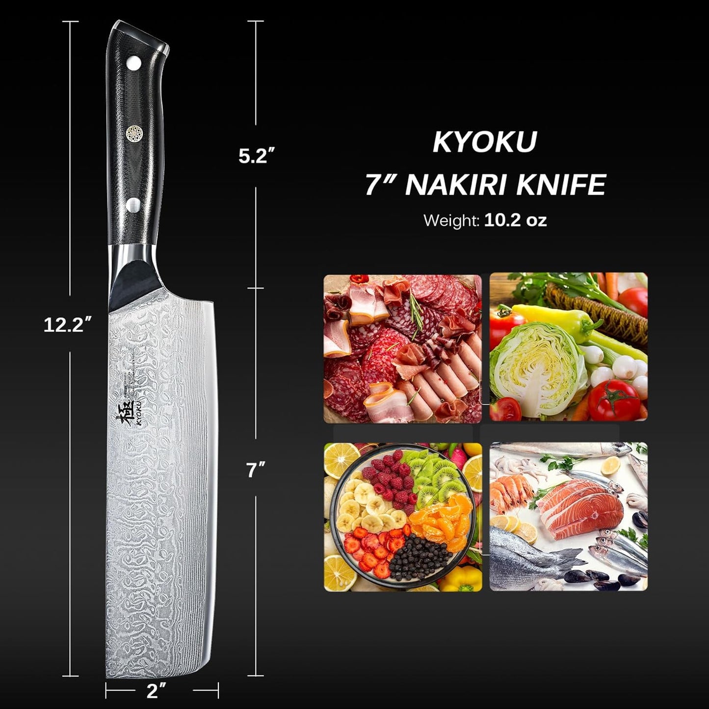 KYOKU Nakiri Knife - 7" - Shogun Series - Japanese VG10 Steel Core Damascus Blade - with Sheath & Case