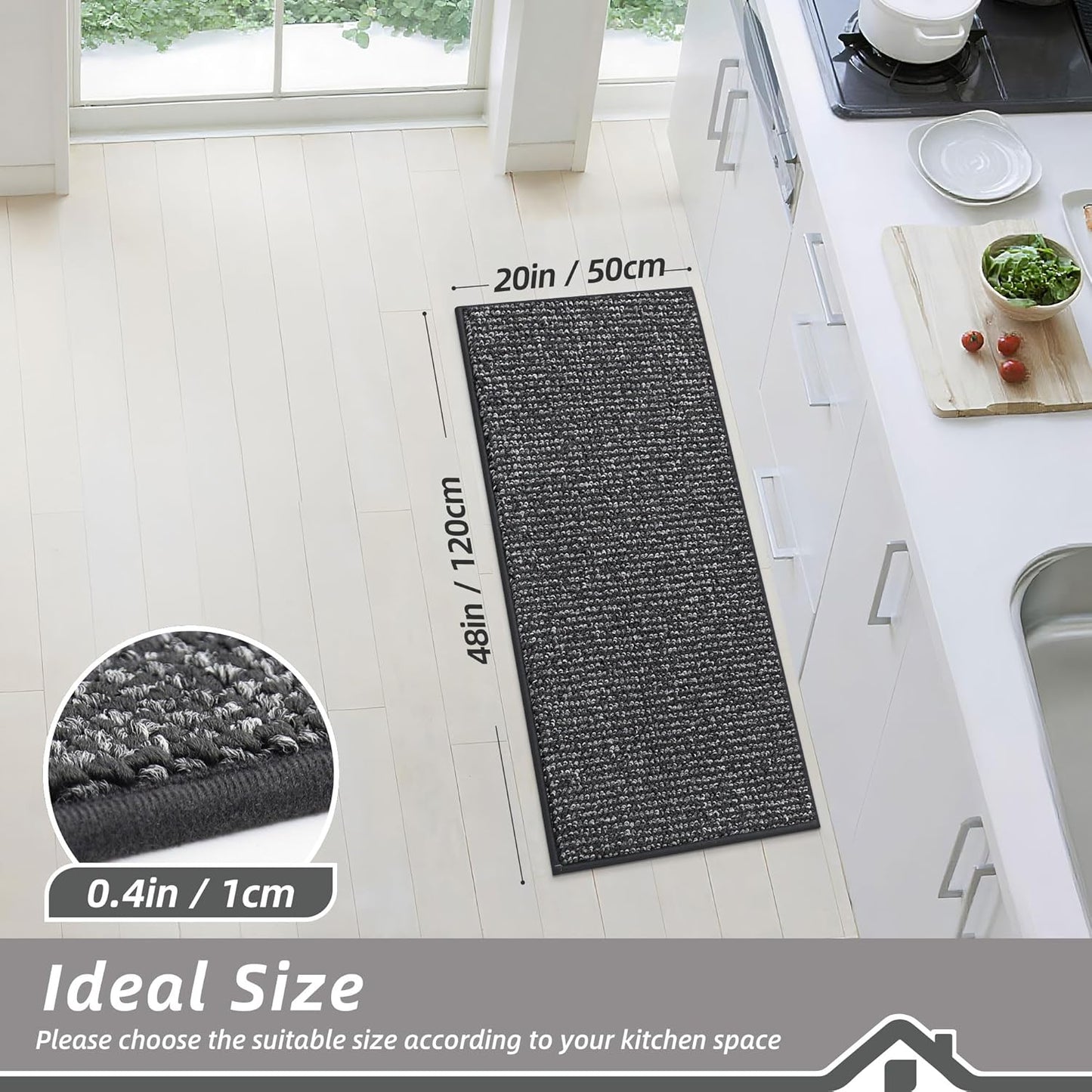 BEQHAUSE Kitchen Runner Rugs 20"x48", Non-Slip Kitchen Mats for Floor, Super Absorbent and Stain Resistant Kitchen Rug, Machine Washable Rugs for Kitchen, Hallway, Laundry & Sink, Charcoal