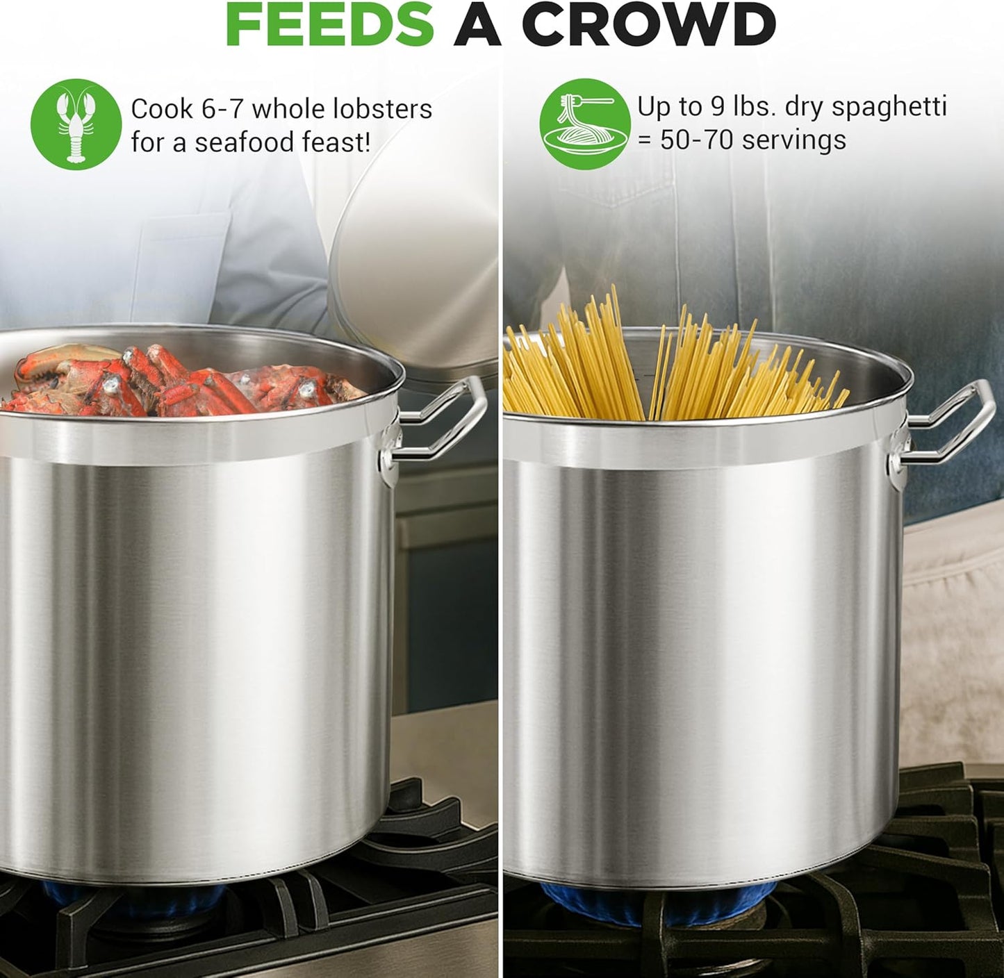 Nutrichef Stainless Steel Cookware Stockpot, 35 Quart Heavy Duty Induction Soup Pot With Stainless Steel Lid And Strong Riveted Handles, Even Heat Distribution, Compatible With Most Cooktops