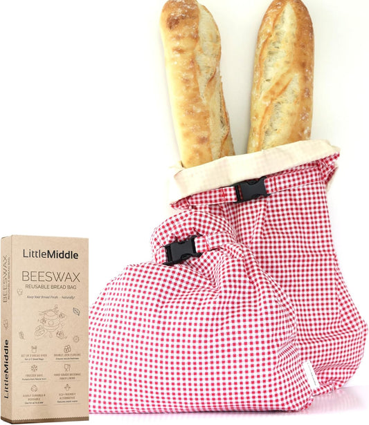 2 XL Beeswax Bread Bags for Homemade Sourdough, Produce, Sandwiches & Lunchbox Use - Reusable Bread Storage Bags, Washable (2-Pack)